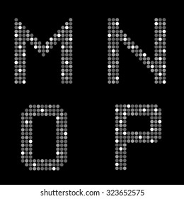 M N O P letters. Creative logo set, silver alphabet