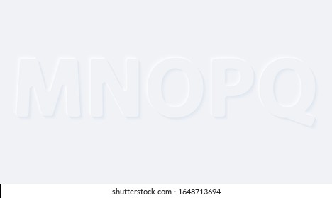 M N O P Q. Vector button letter of alphabet abc. Bright white gradient neumorphic effect character type icon. Internet gray symbol isolated on a background.