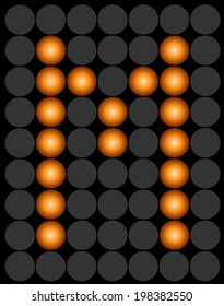 M orange dotted digital led alphabet letter