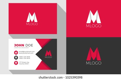 M Origami Style Letter Logo With Professional Business Card