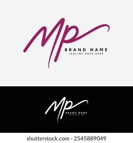 M, P, MP Initial letter logo. Alphabet MP Handwritten Signature logo