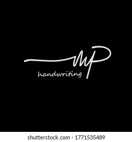 m p mp initial logo handwriting template vector. isolated black background