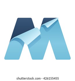 M paper letter with folded corner. Vector paper style typeface. Letter for card, app icon, corporate identity, label or poster.