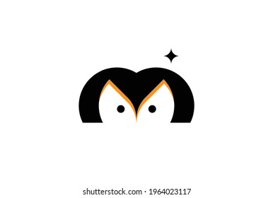 M Penguin Face, stylized bold m illustration with a penguin face in the center, suitable for any industry