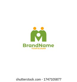 M Pin Location Logo Design Vector