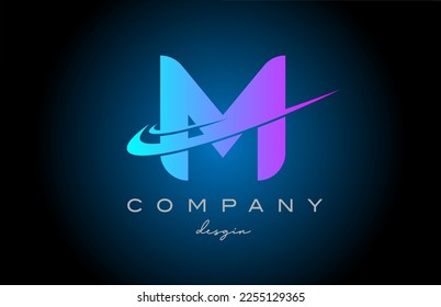 M pink blue alphabet letter logo with double swoosh. Corporate creative template design for business and company