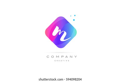 m pink blue rhombus abstract 3d alphabet company letter text logo hand writting written design vector icon template 