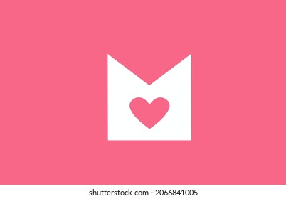 M pink love heart alphabet letter logo icon. Creative design for a dating site business or company