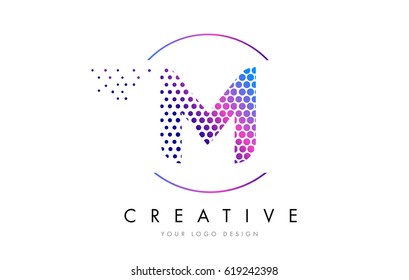 M Pink Magenta Dotted Bubble Letter Logo Design. Dots Lettering Vector Illustration