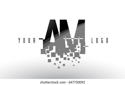 AM A M Pixel Letter Logo with Digital Shattered Black Squares. Creative Letters Vector Illustration.