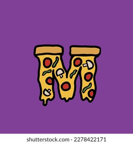 m del alfabeto y número de la comida rápida del vector de pizza