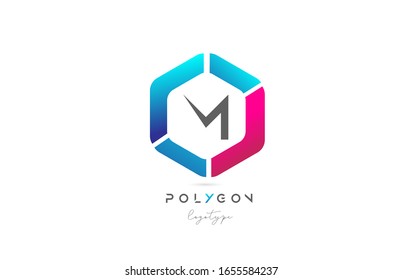 M polygon pink blue icon alphabet letter logo design for business and company. Suitable for a modern logotype