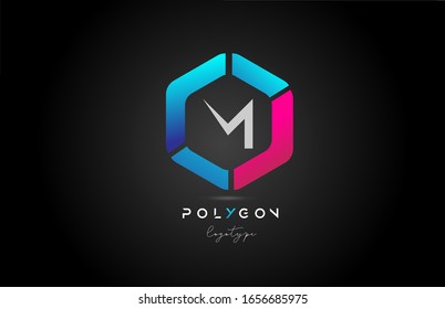 M polygonal polygon blue pink alphabet letter logo icon design for business and company. Suitable for a trendy or stylish logotype
