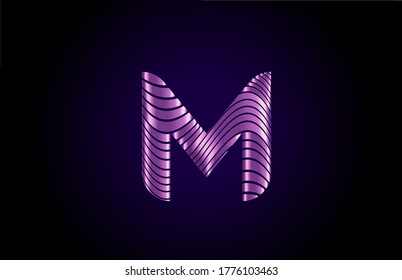 M purple alphabet letter logo icon for company. Metallic line design for coporate identity