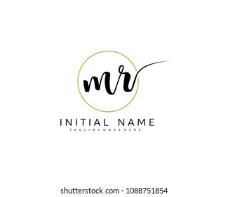 M R Initial handwriting logo vector. Hand lettering for designs.