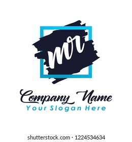 M R initial square logo template vector