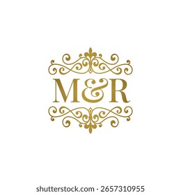 M and R initials logo ornament gold. Perfect for wedding or business partner symbol