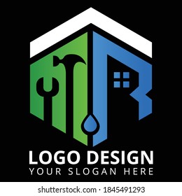 M R Letter Home Repair Logo Design