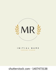 M R MR Beauty vector initial logo, handwriting logo of initial wedding, fashion, jewerly, heraldic, boutique, floral and botanical with creative template for any company or business.