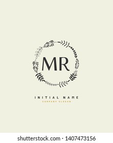 M R MR Beauty vector initial logo, handwriting logo of initial wedding, fashion, jewerly, heraldic, boutique, floral and botanical with creative template for any company or business.
