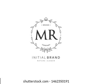 M R MR Beauty vector initial logo, handwriting logo of initial signature, wedding, fashion, jewerly, boutique, floral and botanical with creative template for any company or business.
