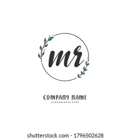 M R MR Escritura manual inicial y diseño del logotipo de la firma con círculo. Hermoso diseño de logo escrito a mano para moda, equipo, boda, logo de lujo.