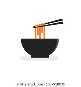 M ramen noodle, chopstick, and black bowl logo design template