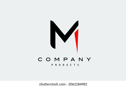 M red alphabet letter logo icon with black colour. Creative design for company and business 