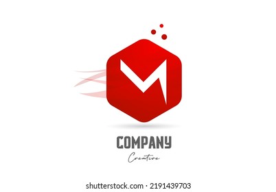 M red hexagon letter alphabet logo icon design. Creative template for company and business