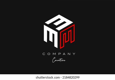 M línea roja tres letras de letra cúbica diseño de icono del logotipo de letra cúbica. Plantilla creativa para empresas y negocios