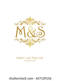 M & S initial wedding logo template vector