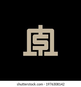 M and S - initials, logo. MS - monogram template or logotype. Design element or icon. Abstract Trident.