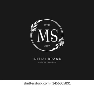 M S MS Beauty vector logotipo inicial, logotipo de escritura a mano de la firma inicial, boda, moda, joyas, boutique, floral y botánica con plantilla creativa para cualquier empresa o negocio.