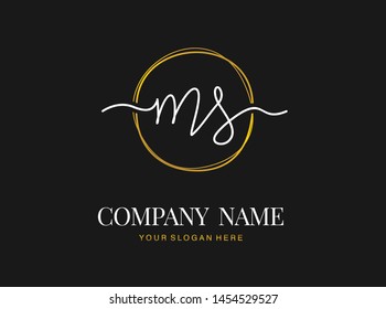 M S MS Initial handwriting logo design with circle. Beautyful design handwritten logo for fashion, team, wedding, luxury logo.