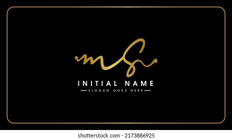 M, S, MS Initial letter logo. Alphabet MS Handwritten Signature logo design. Creative Golden handwriting letters M, S monogram icon.