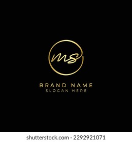 M, S, MS Initial letter handwritten and signature vector logo. Business template in round shape line art