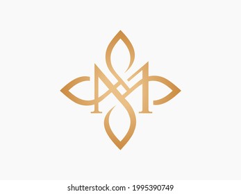 M letras de serif combinadas con pétalos de flores simples. Hermoso y elegante logo. Empresas como salones de belleza, spas, productos de belleza, accesorios y moda son adecuadas para el uso de este logotipo.