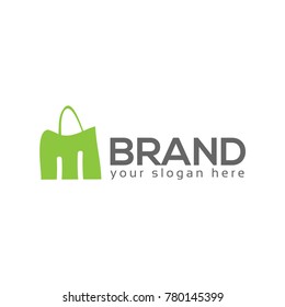 M shoping logo vector. Flat logo design.