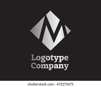 M silver letter logo,Vector Template