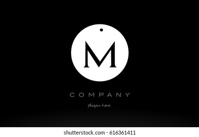 M simple black white circle background alphabet company logo design vector icon template