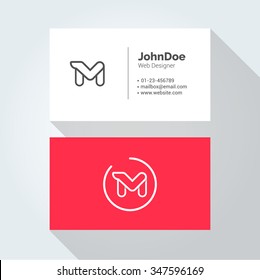 M Simple Letter Minimal alphabet linear logo. Business card template. Vector logo Element