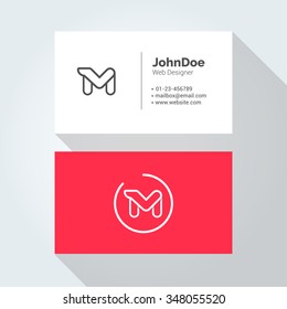 M Simple Letter Minimal alphabet linear logo. Business card template. Vector logo Element