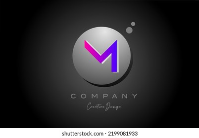 M sphere alphabet letter logo icon design with dot. Pink grey creative template for business and company