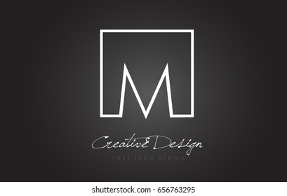 M Square Framed Letter Logo Design Vector with Black and White Colors.