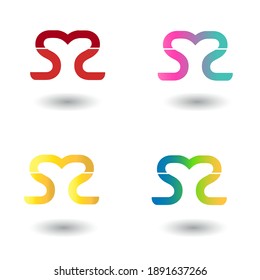 M SS MS Letter initial based Logo Design in Gradients Colors. Creative Modern Fish tail seafood shape with Letters Vector Icon Logo idea Illustration.