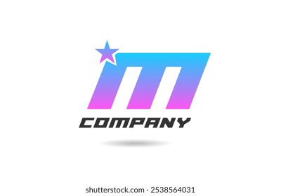 M star letter alphabet logo icon design with pink blue gradient color for company and business