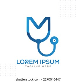 M stethoscope letter Logo Design Vector Template In Modern Creative Minimal Style
