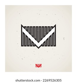 M - Strict laconic design. Logo. Abstract image for interior with letter M.