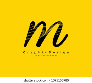 M stripes wave letter logo design