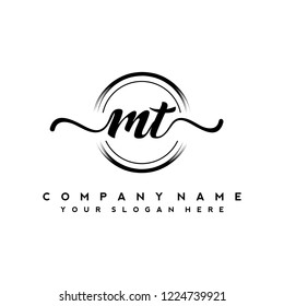 M T Initial Handwriting Logo Vector
